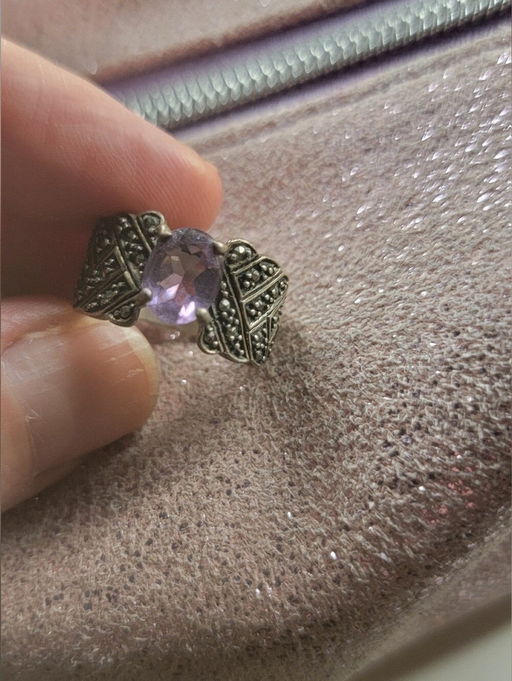 art deco marcasite amethyst ring